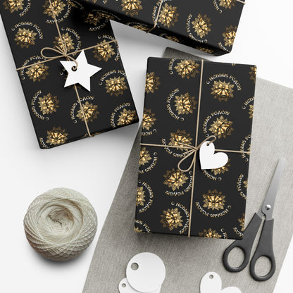 Gift Wrap Paper — Elegant Black & Gold Floral Holiday Wrapping Sheets