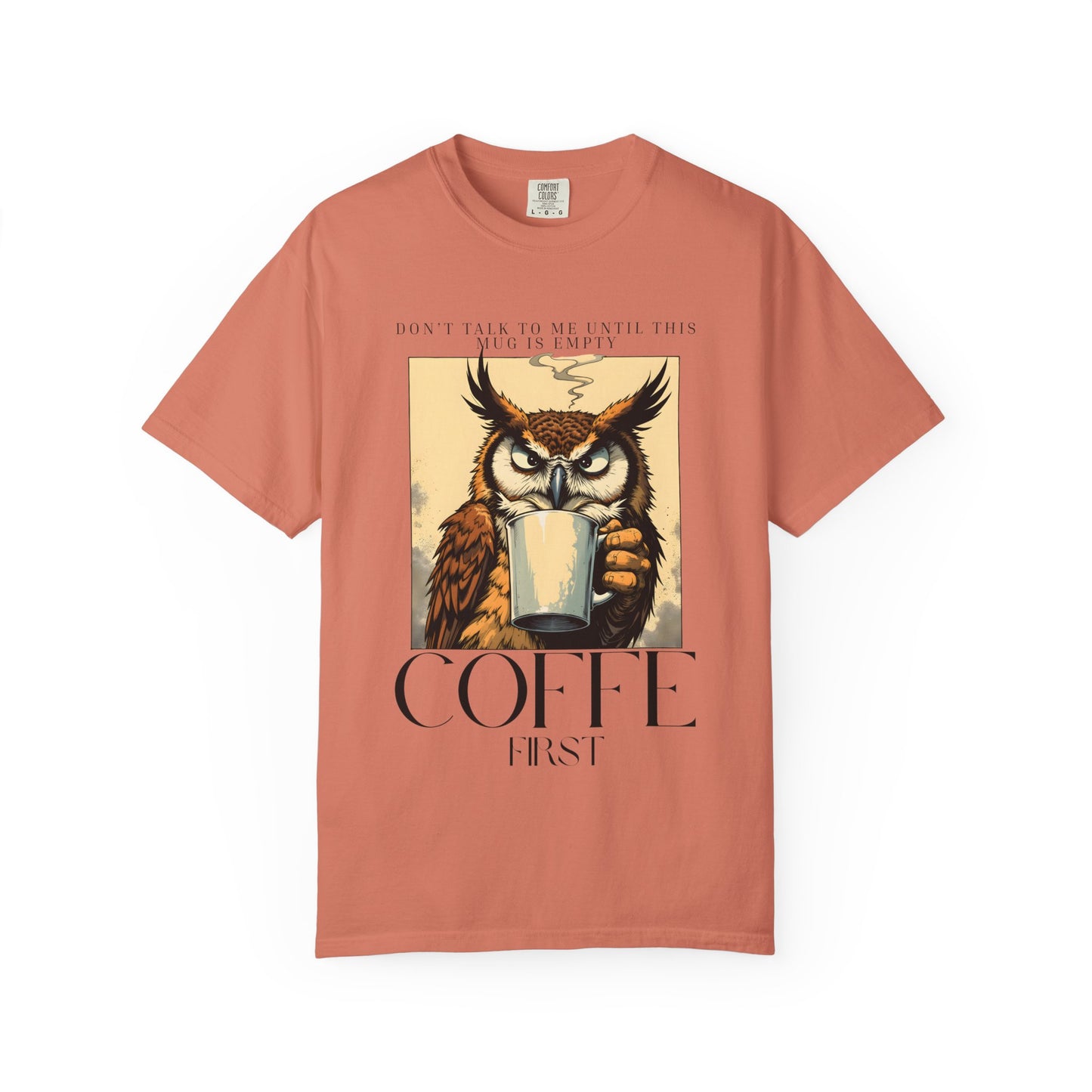 Coffee First Owl T-Shirt — Vintage Coffee Lover Graphic Tee
