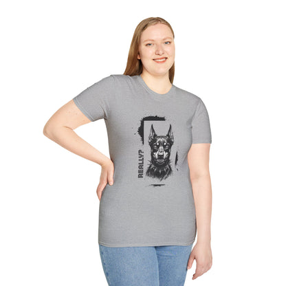 Doberman Portrait T‑Shirt — Bold Black Ink Dog Graphic