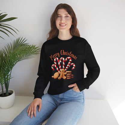 Christmas Candy Canes Crewneck Sweatshirt — "Merry Christmas" Gingerbread Holiday Sweater