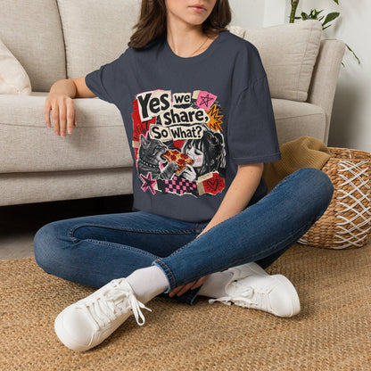 T-Shirt — "Yes We Share, So What?" Retro Collage Graphic Tee