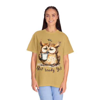 Not Ready Yet Owl T-Shirt — Cute Sleepy Owl Coffee Tee