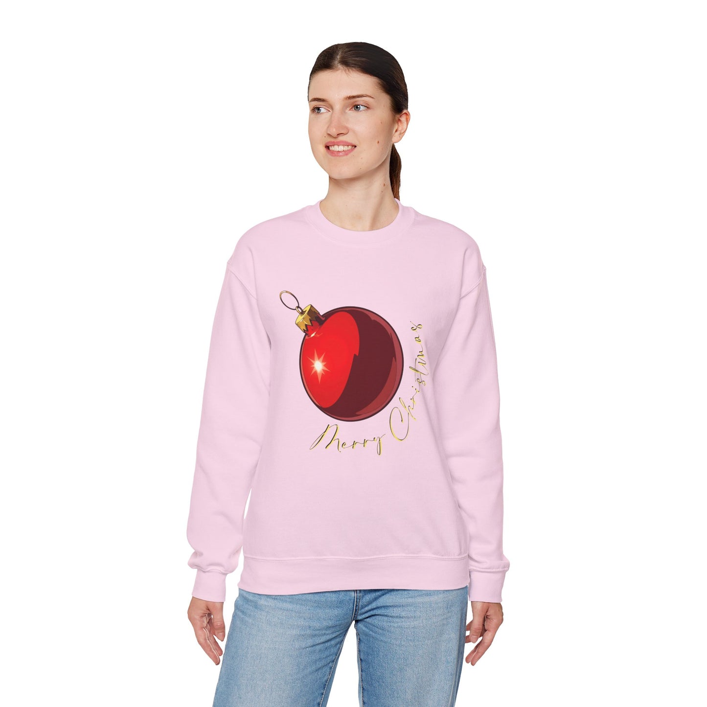 Christmas Ornament Crewneck Sweatshirt — Red Bauble "Merry Christmas" Holiday Sweater