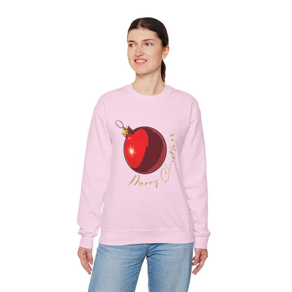 Christmas Ornament Crewneck Sweatshirt — Red Bauble "Merry Christmas" Holiday Sweater