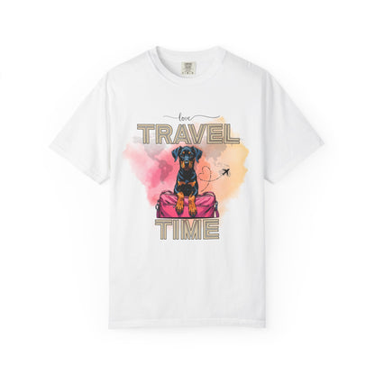 Love Travel Time Dog T-Shirt - Unisex Garment-Dyed Tee for Travel Lovers