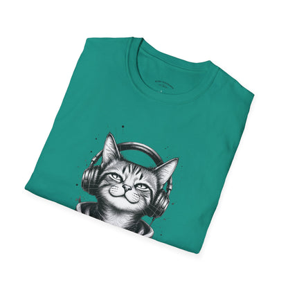 T-Shirt — Cat with Headphones "Mentally: Somewhere Else" – Cute Relaxed Graphic Tee for Cat Lovers