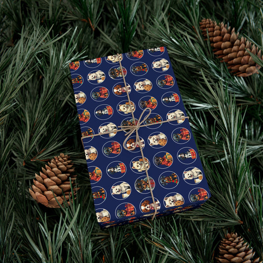 Holiday Photo Ornament Gift Wrap Paper — Navy Christmas Pattern