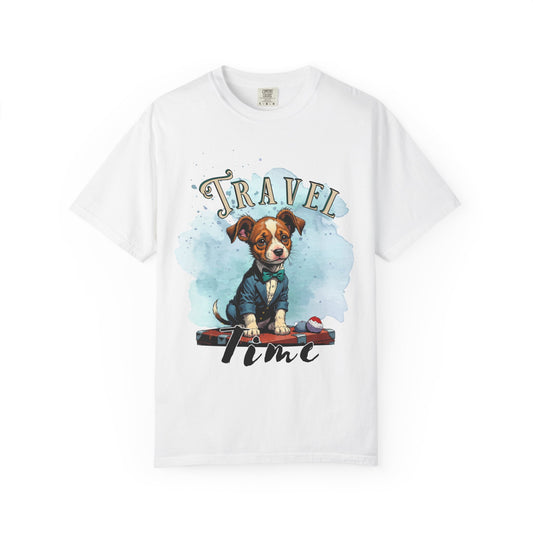 Travel Time Dog Graphic Unisex T-Shirt - Perfect for Pet Lovers and Travel Enthusiasts