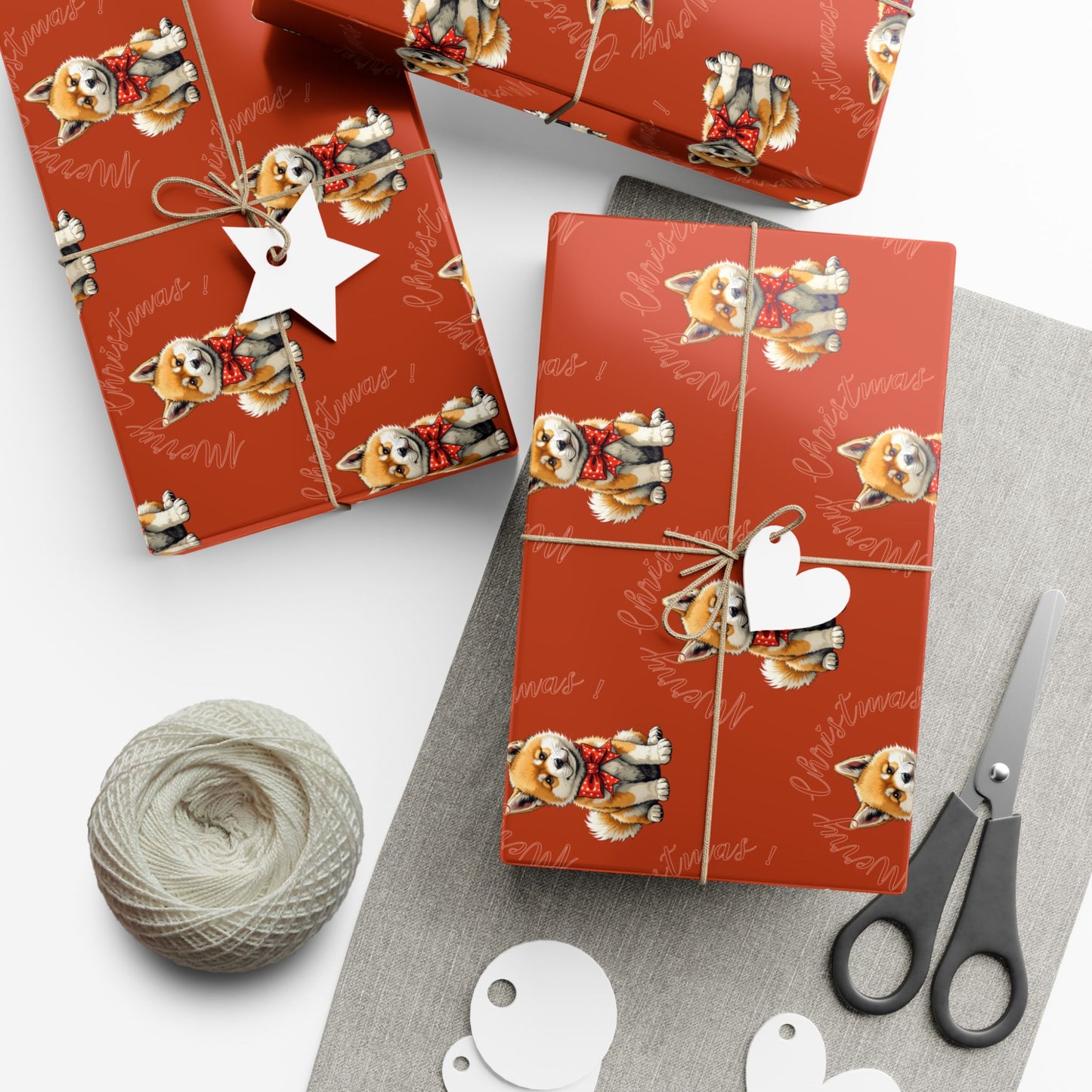 Christmas Corgi Gift Wrap Paper — Red Holiday Wrapping Paper with Cute Corgi Dogs