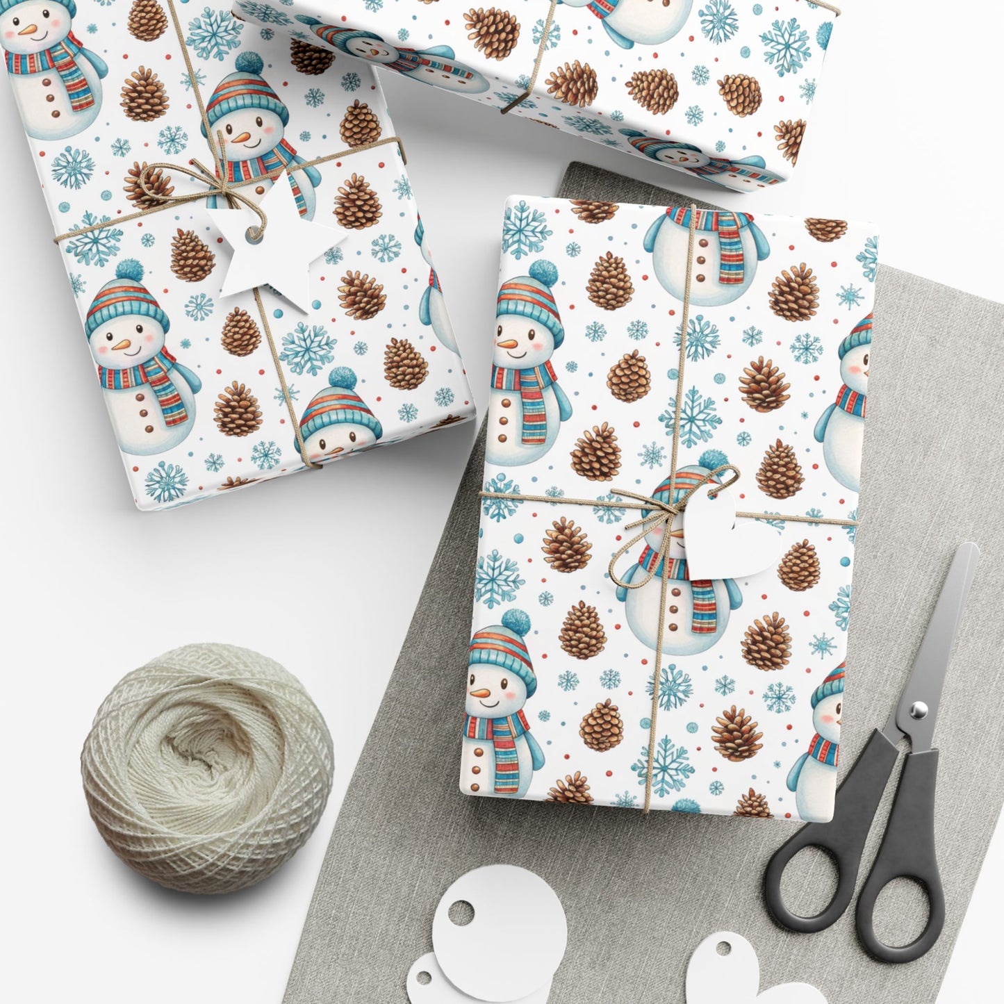 Snowman Holiday Wrapping Paper — Cute Snowman, Pinecone & Snowflake Gift Wrap