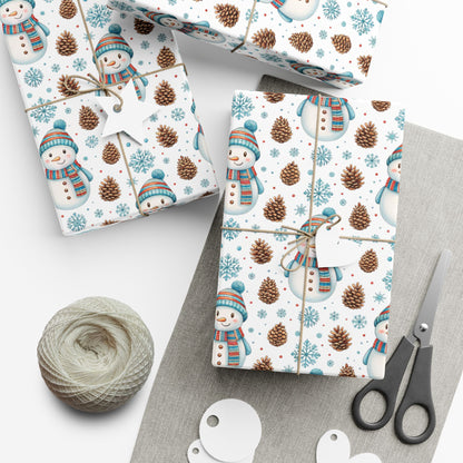 Snowman Holiday Wrapping Paper — Cute Snowman, Pinecone & Snowflake Gift Wrap