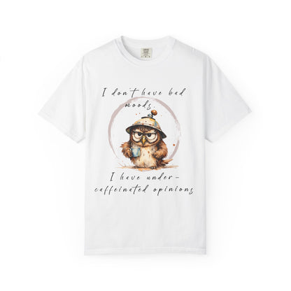 Caffeinated Owl Graphic T-Shirt — “I Don’t Have Bad Moods, I Have Under-Caffeinated Opinions”
