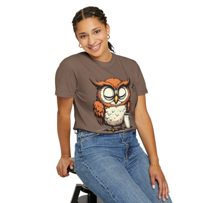 Sleepy Owl Coffee T-Shirt — "Gimme a Minute" Cute Morning Tee