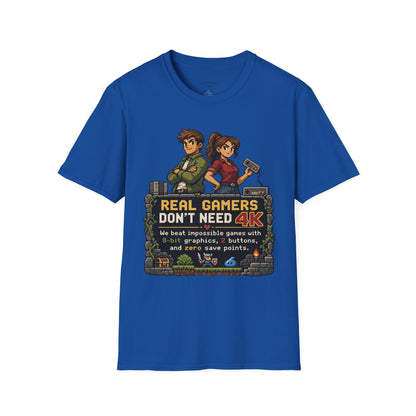 T-Shirt — Retro Pixel 'Real Gamers Don't Need 4K' Graphic Tee