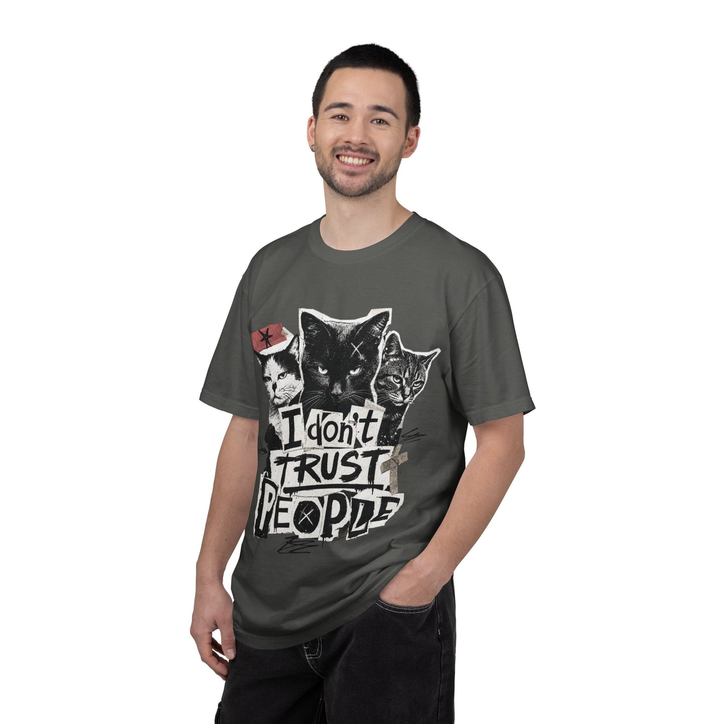 I Don’t Trust People Cat T-Shirt — Grunge Graphic Tee for Cat Lovers