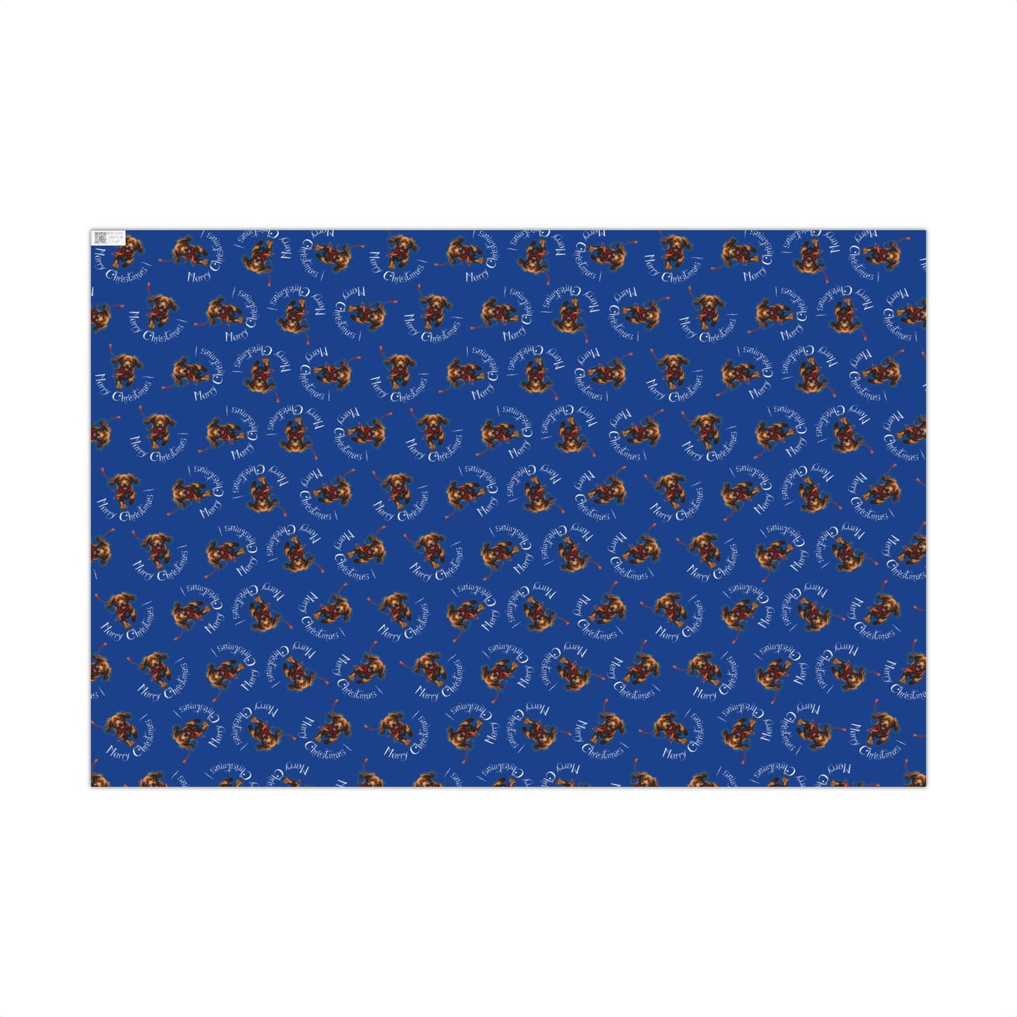 Blue Holiday Wrapping Paper with Reindeer & "Merry Christmas" Pattern