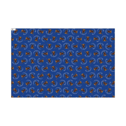 Blue Holiday Wrapping Paper with Reindeer & "Merry Christmas" Pattern