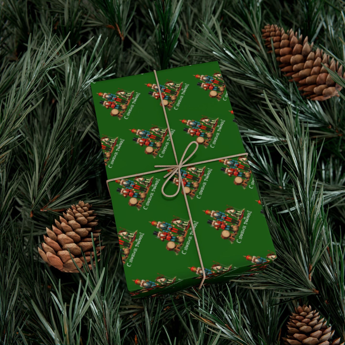 Christmas Tree Gift Wrap Paper — Holiday Green Wrapping Sheets with Ornament Tree Pattern