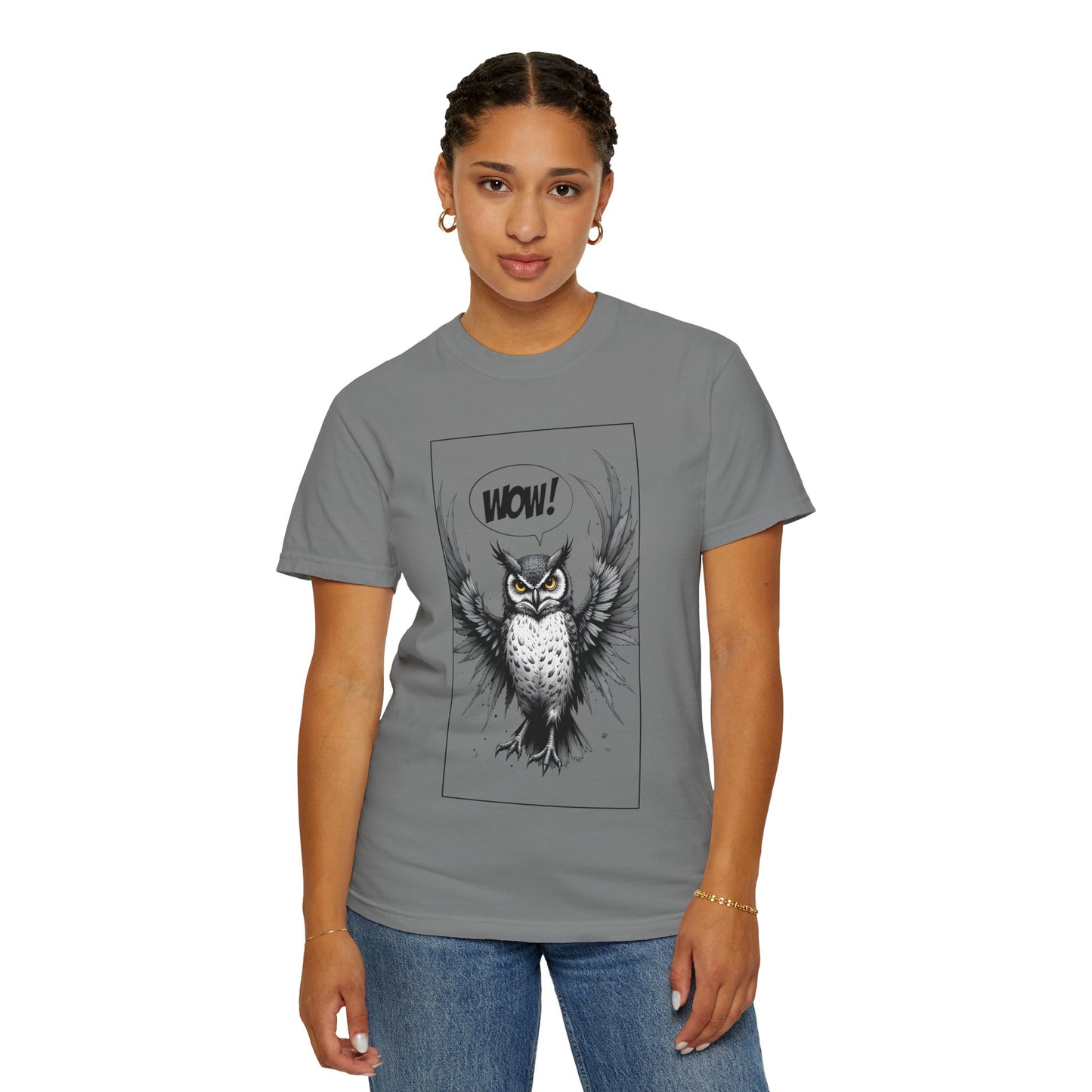 Owl Graphic T-Shirt — 'WOW!' Illustrated Night Owl Tee