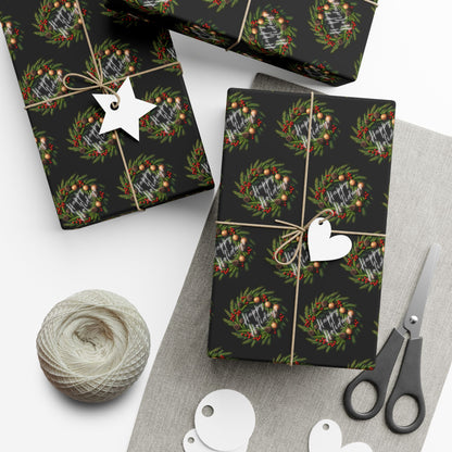 Christmas Wreath Gift Wrap Paper — Dark Holiday Wrapping Paper (Pack)