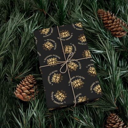 Gift Wrap Paper — Elegant Black & Gold Floral Holiday Wrapping Sheets