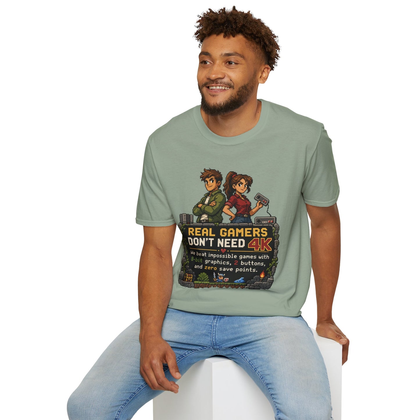 T-Shirt — Retro Pixel 'Real Gamers Don't Need 4K' Graphic Tee