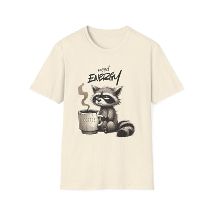 Need Energy Raccoon T-Shirt — Cute Coffee Graphic Tee