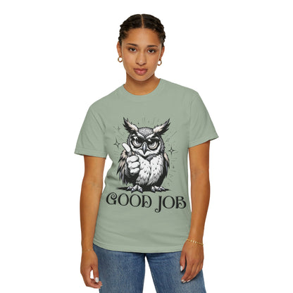Good Job Owl T-Shirt — Thumbs-Up Retro Owl Graphic Tee