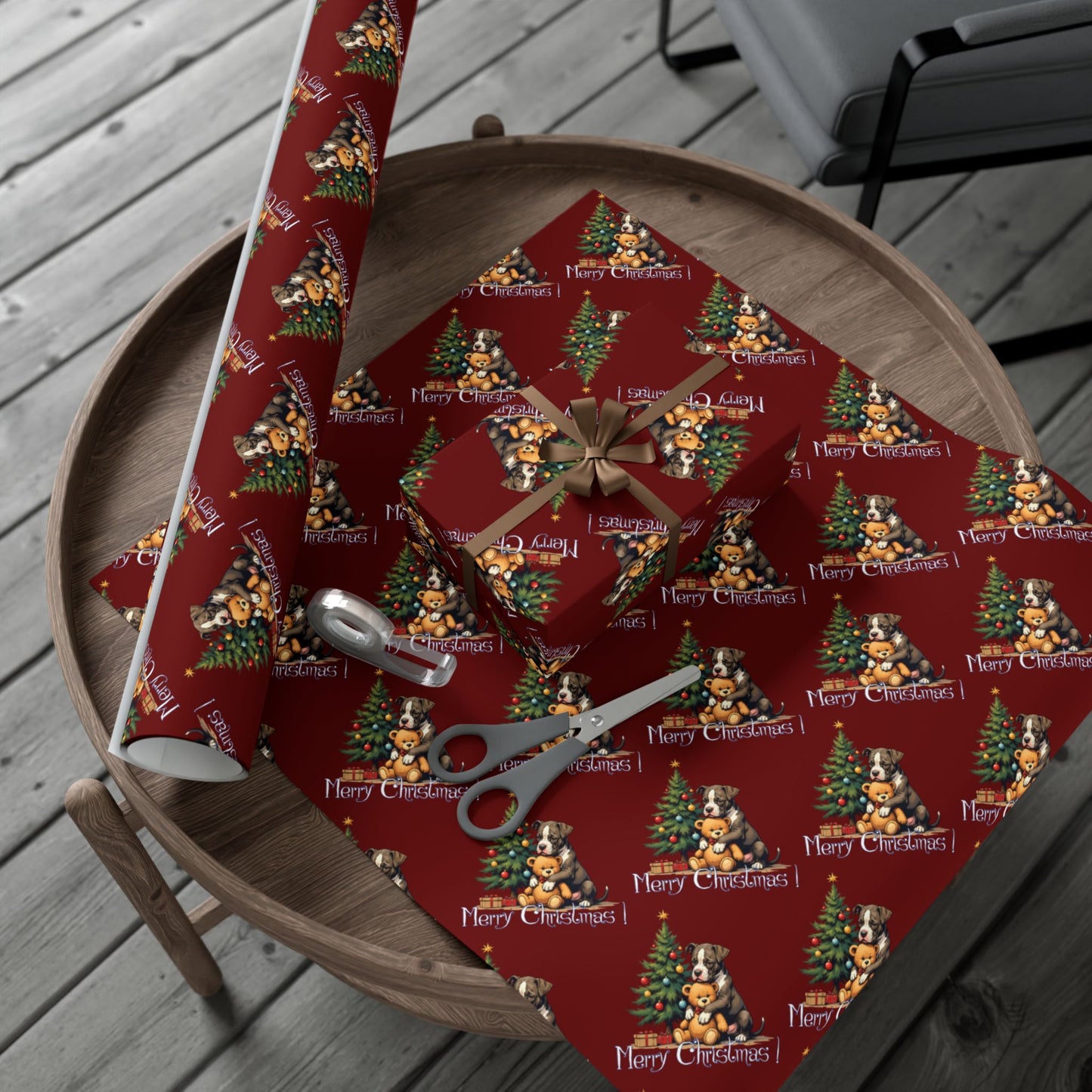 Christmas Tree & Teddy Bear Gift Wrap Paper — 'Merry Christmas' Holiday Wrapping Sheets