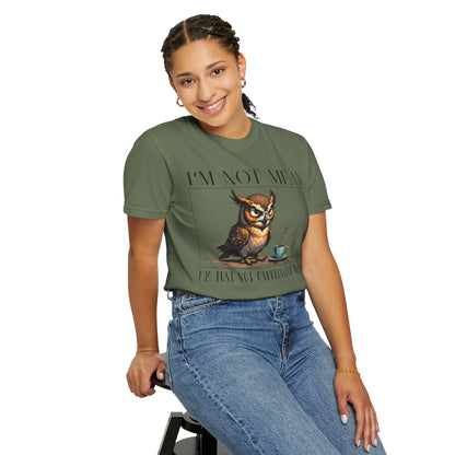 I'm Not Mean Owl T-Shirt — Funny Coffee Owl Tee for Coffee Lovers