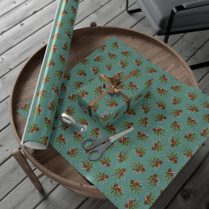 Pinecone & Evergreen Gift Wrap Paper — Holiday Floral Wrapping Sheets