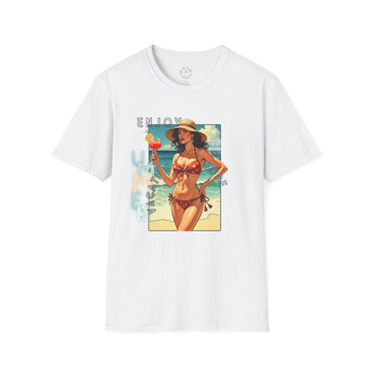 Enjoy Summer Vintage T-Shirt - Unisex Softstyle Tee for Beach Lovers