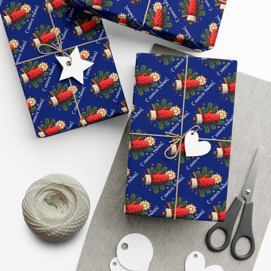 Christmas Cornucopia Gift Wrap Paper – Festive Blue Holiday Wrapping