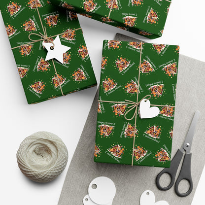 Gift Wrap Paper - Festive Green Holiday Pattern with Gingerbread Houses