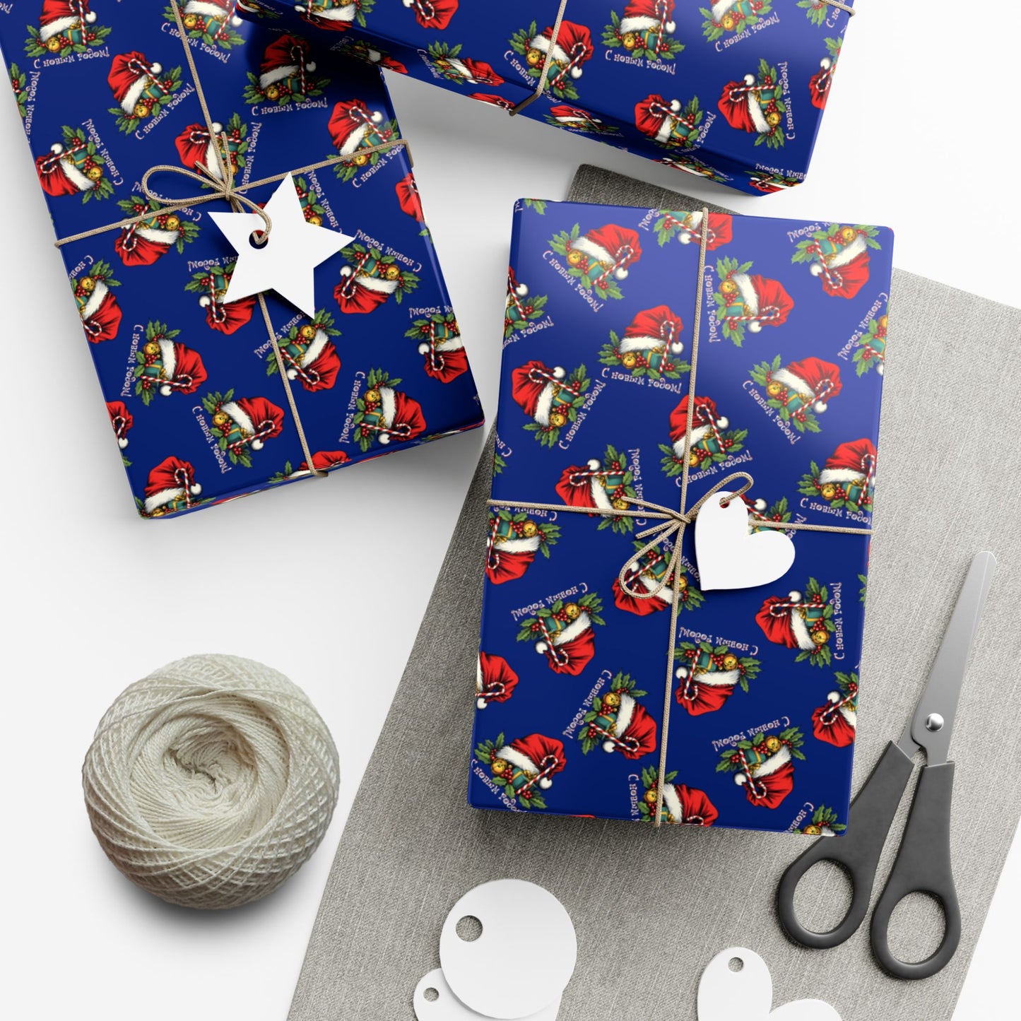 Christmas Gift Wrap Paper — Santa Sleigh & Presents Pattern