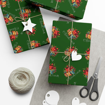 Christmas Presents Pattern Gift Wrap Paper — Green Holiday Wrapping Sheets