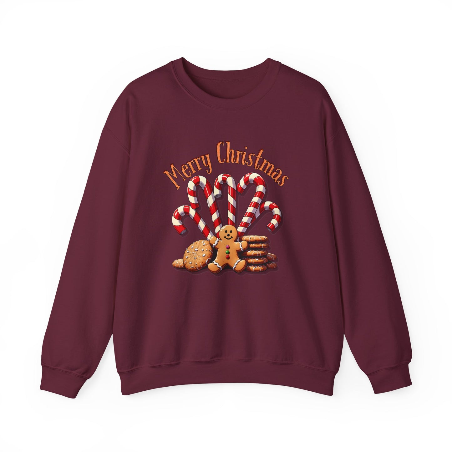 Christmas Candy Canes Crewneck Sweatshirt — "Merry Christmas" Gingerbread Holiday Sweater