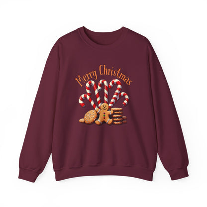 Christmas Candy Canes Crewneck Sweatshirt — "Merry Christmas" Gingerbread Holiday Sweater