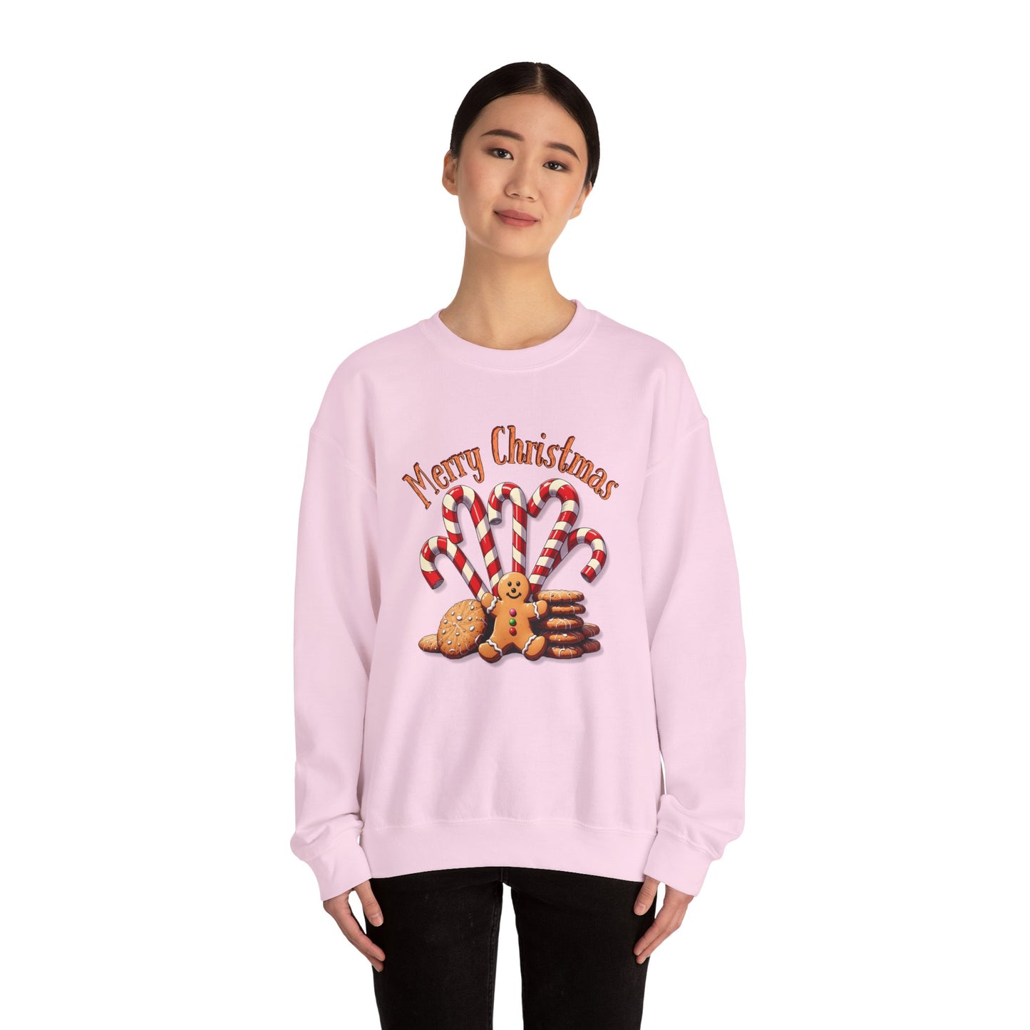 Christmas Candy Canes Crewneck Sweatshirt — "Merry Christmas" Gingerbread Holiday Sweater