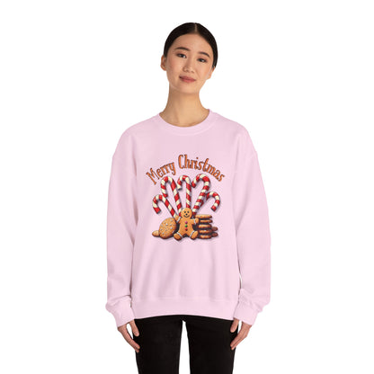 Christmas Candy Canes Crewneck Sweatshirt — "Merry Christmas" Gingerbread Holiday Sweater