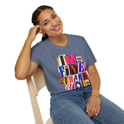 T-Shirt — "I'M FINE, THANK YOU" Retro Collage Graphic Tee