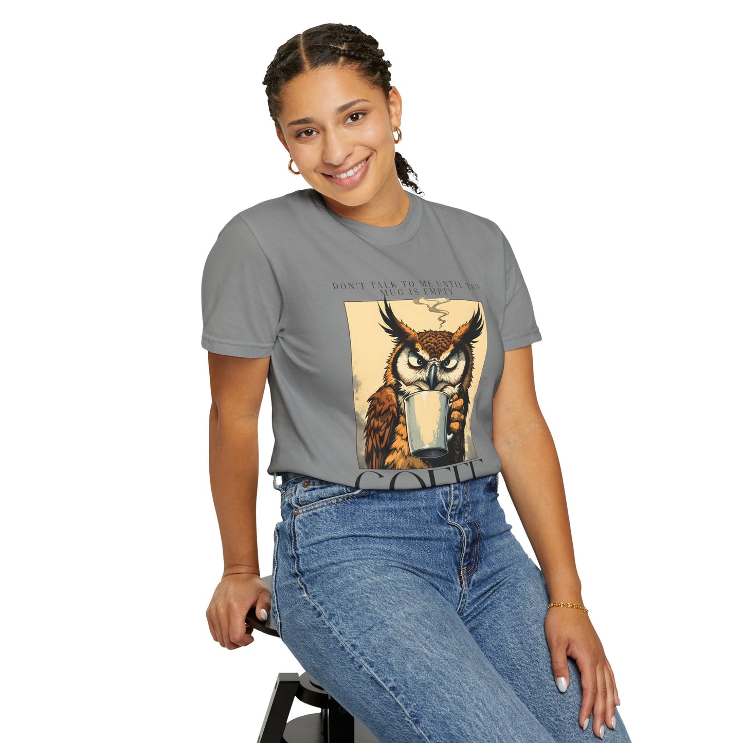 Coffee First Owl T-Shirt — Vintage Coffee Lover Graphic Tee