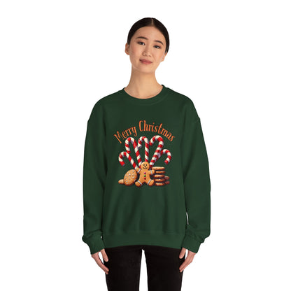 Christmas Candy Canes Crewneck Sweatshirt — "Merry Christmas" Gingerbread Holiday Sweater