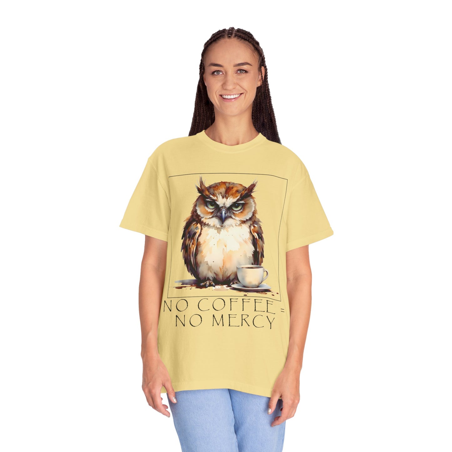 Owl Coffee T‑Shirt — "No Coffee No Mercy" Graphic Tee