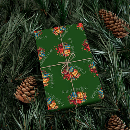Christmas Presents Pattern Gift Wrap Paper — Green Holiday Wrapping Sheets