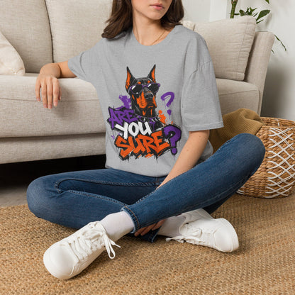Doberman Graffiti T-Shirt — "You Sure?" Street Art Dog Tee