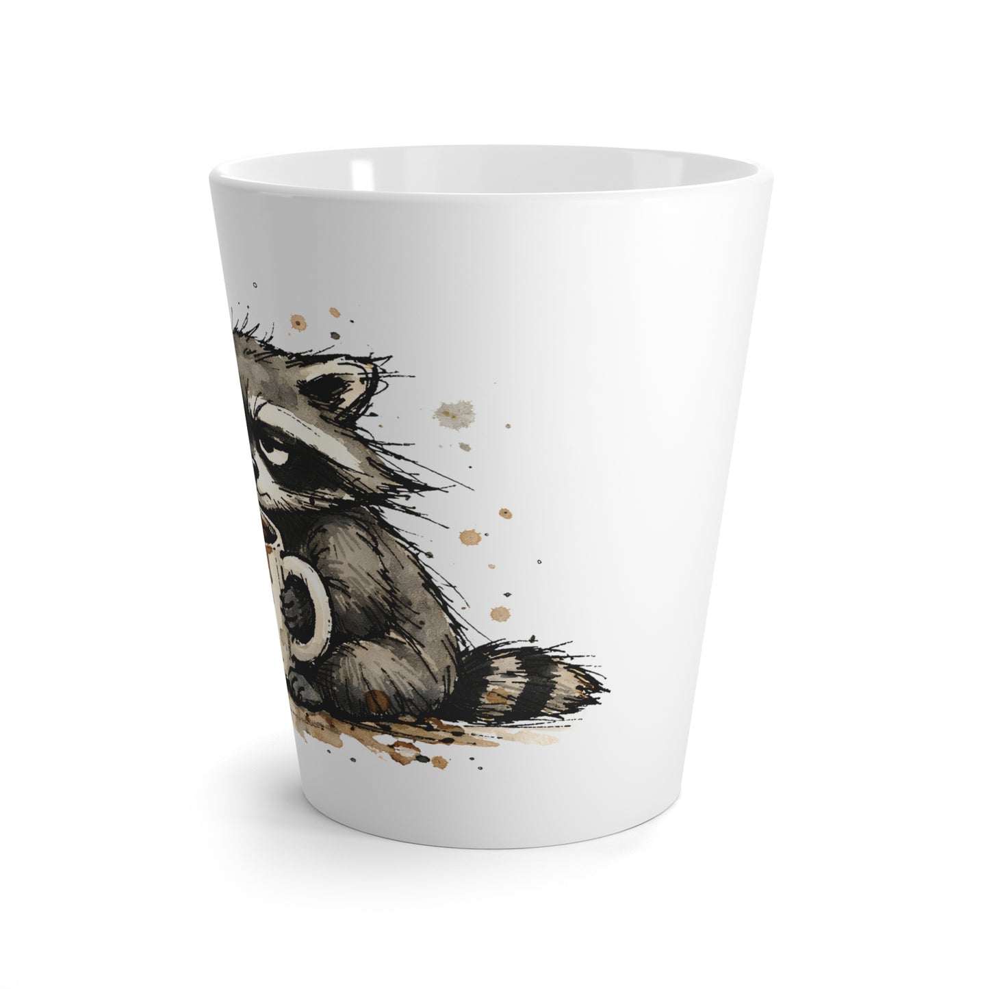 Latte Mug - Watercolor Raccoon Drinking Coffee Ceramic Mug