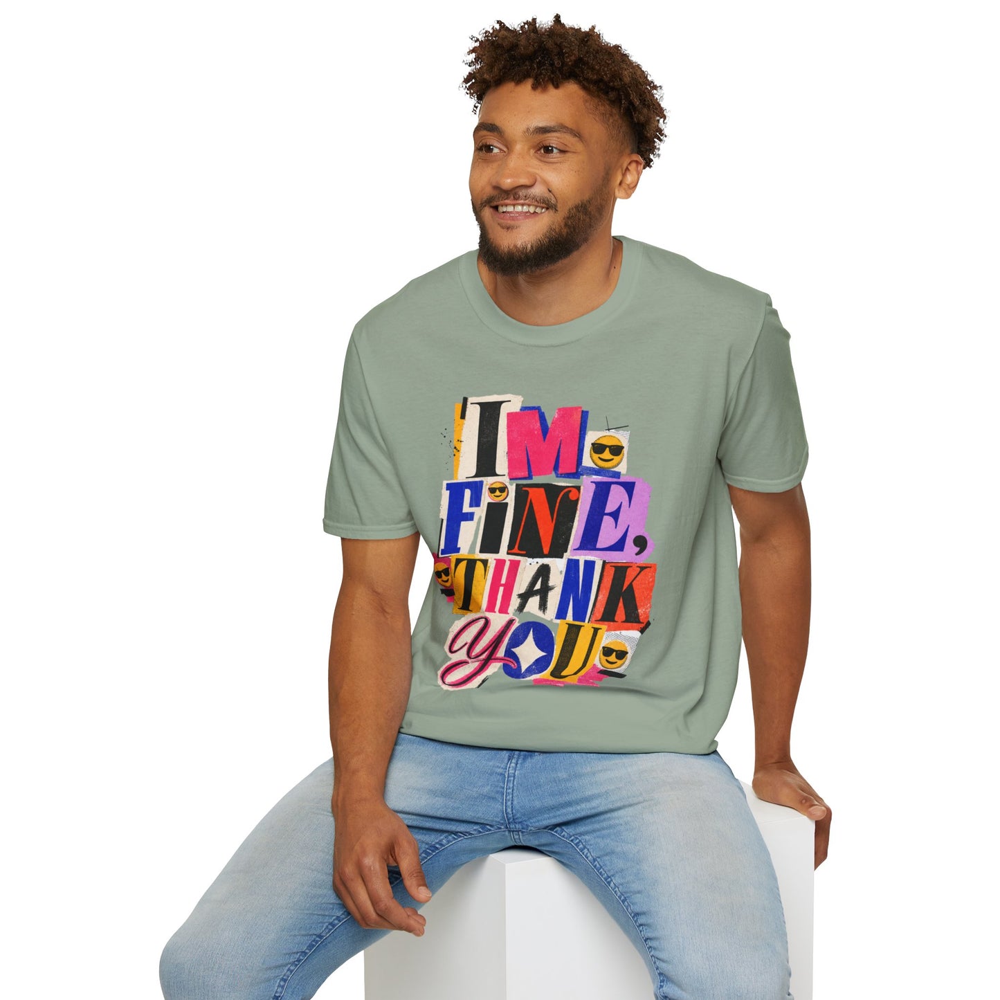T-Shirt — "I'M FINE, THANK YOU" Retro Collage Graphic Tee