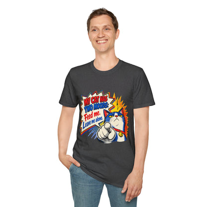 Cat T-Shirt — "My Cat Has Two Moods: Feed Me, Leave Me Alone" Funny Retro Comic Tee
