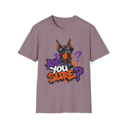 Doberman Graffiti T-Shirt — "You Sure?" Street Art Dog Tee